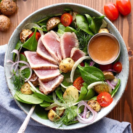 Ahi Tuna Winter Salad with Creamy Balsamic Dressing (DF, GF) via Nutritionist in the Kitch