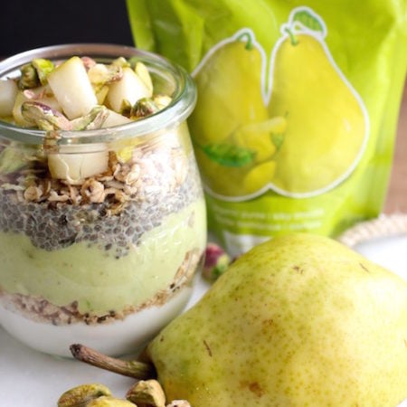 Pear Chia Pistachio Breakfast Parfait Jars via Nutritionist in the Kitch