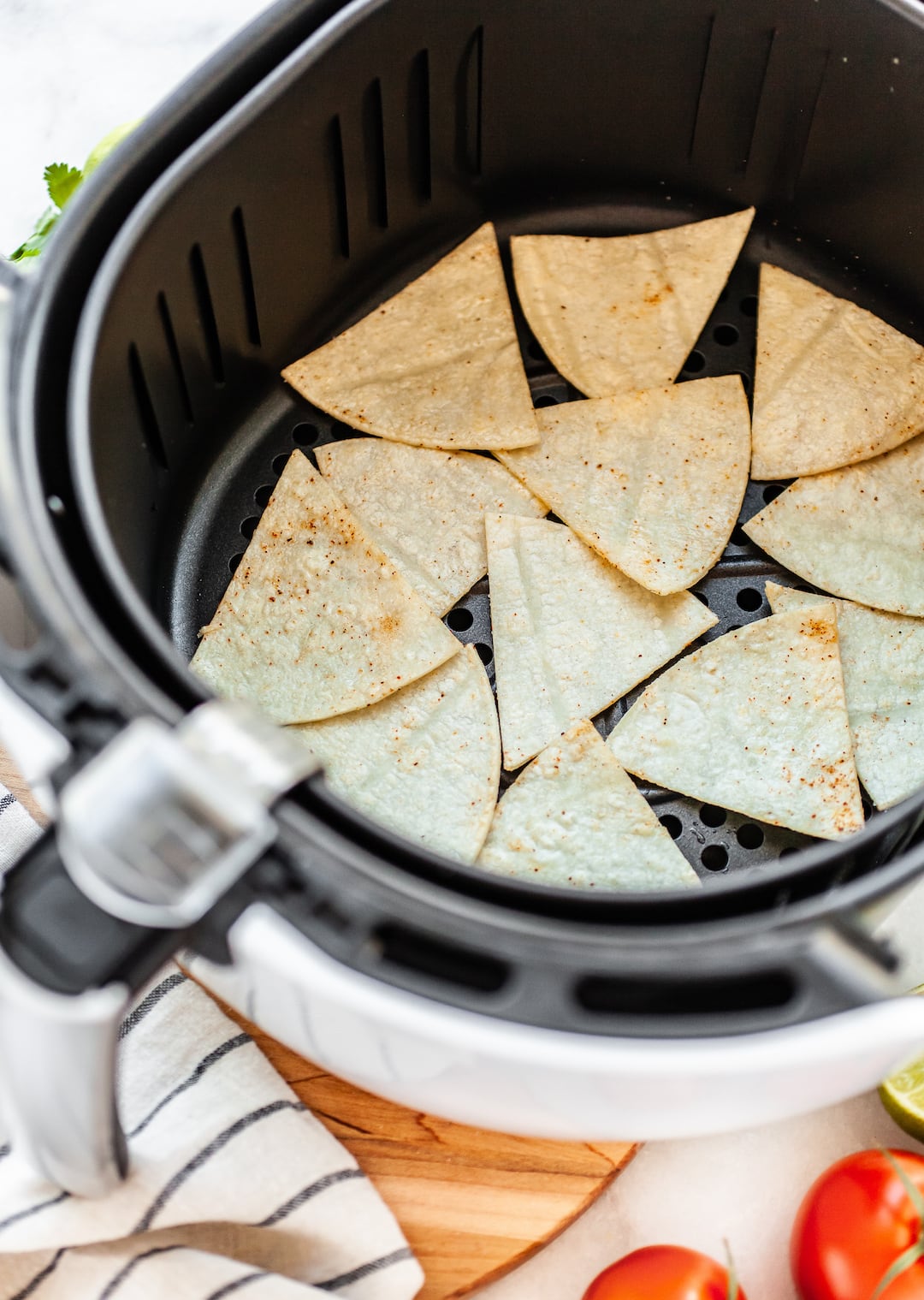 Easy Homemade Air Fryer Tortilla Chips - 3 ingredients - Pinch Me Good