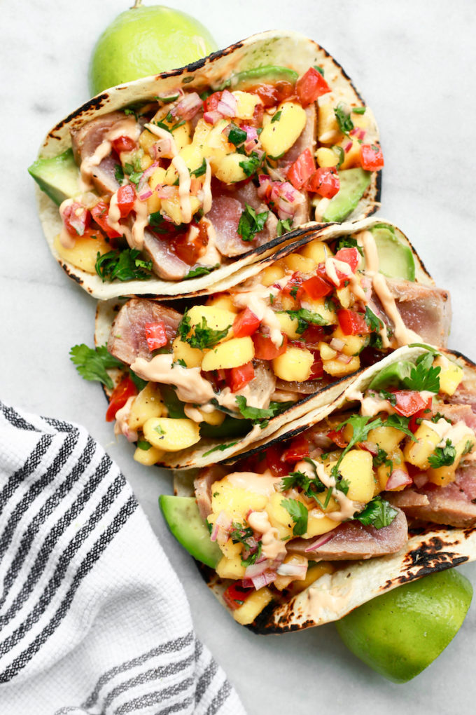 Healthy Ahi Fish Tacos with Fresh Mango Salsa | Nutrition in the Kitch