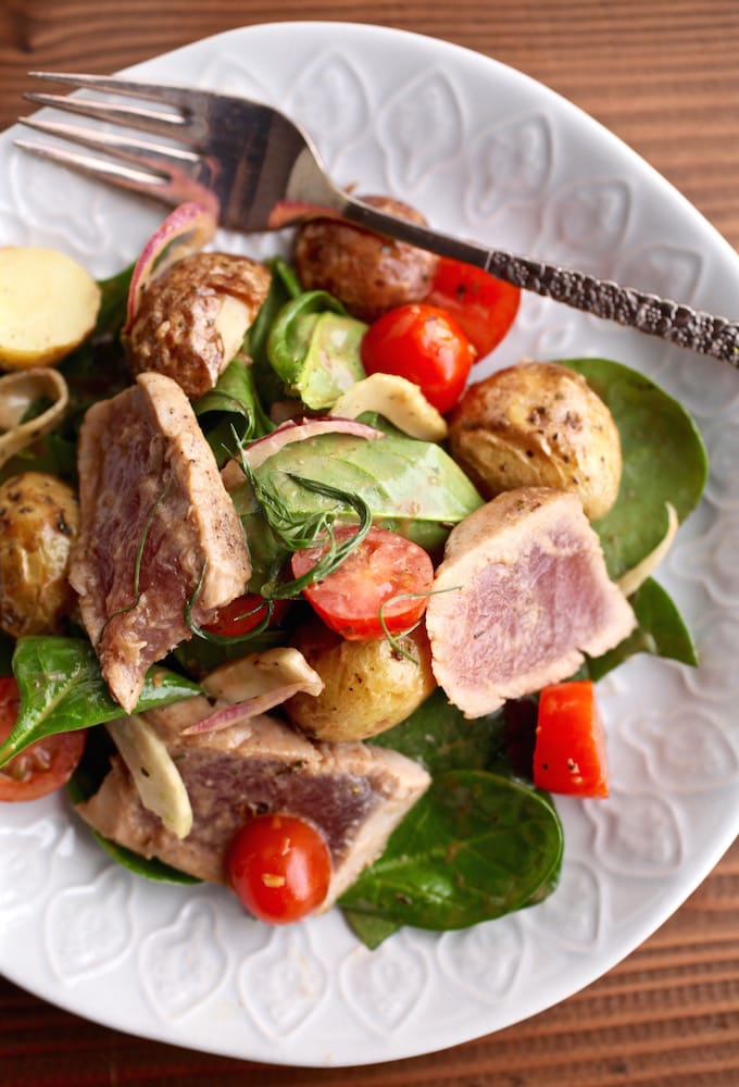 Ahi Tuna Winter Salad with Creamy Balsamic Dressing (DF, GF