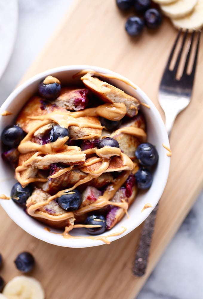 Blueberry Banana Protein Pancake Bowls | Nutrition in the Kitch
