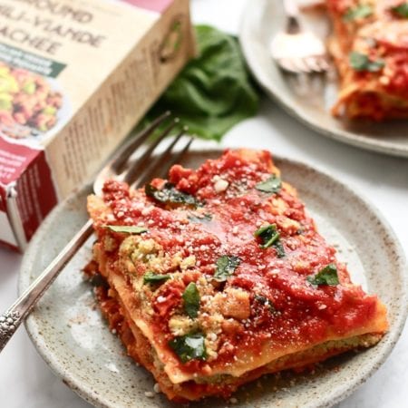 This delicious and easy lasagna recipe is made healthy with plant-based veggie ground and a simple cashew spinach ricotta! It's vegan and vegetarian but has a classic lasagna taste, sure to please any lasagna lover!